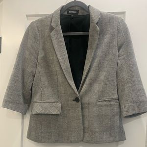 Plaid Cropped Blazer-Express